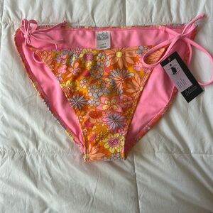 Floral Neon Pattern Swim Botoms with Adjustable ties